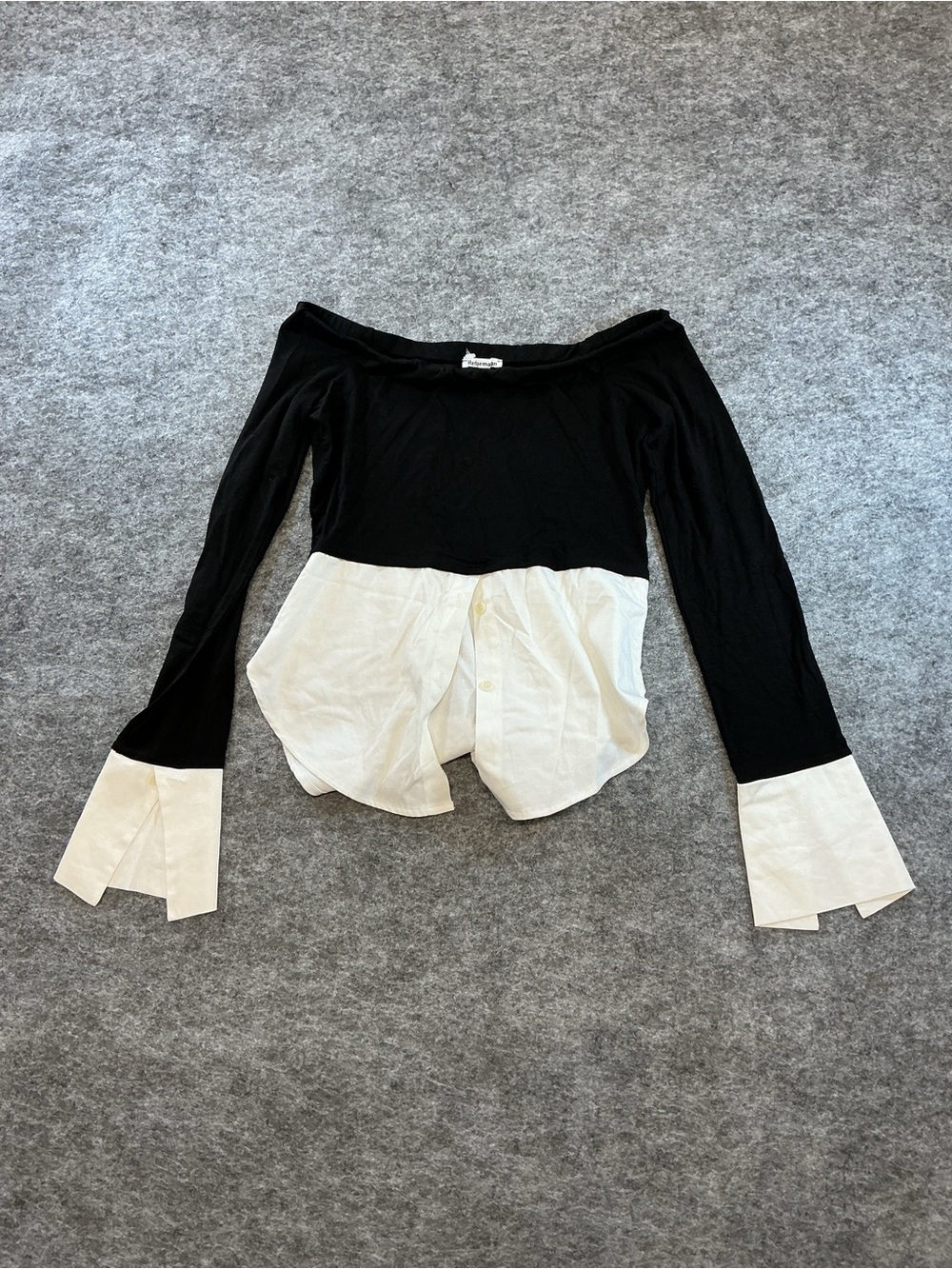 Reformation Black Layered-Look Off-Shoulder Top Size S